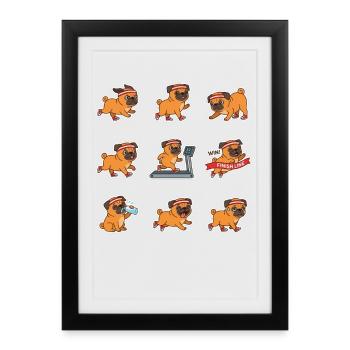 Lustiger Mops Joggen Marathon Laeufer - Gerahmtes Poster (27 × 37 cm) - Schwarz - Vorne