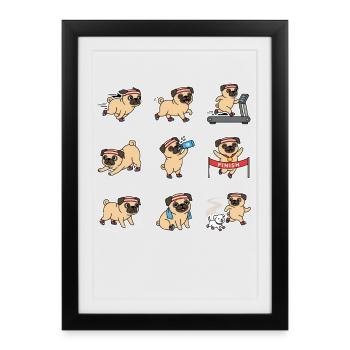 Lustiger Mops Joggen Marathon Laeufer - Gerahmtes Poster (27 × 37 cm) - Schwarz - Vorne