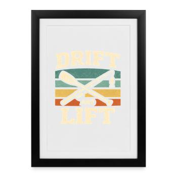 Dérive et Forage | Pêche en kayak rétro - Affiche encadrée (27 × 37 cm) - noir - Devant