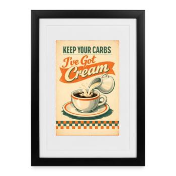 Les glucides disparus, la crème ici | Keto Retro - Affiche encadrée (27 × 37 cm) - noir - Devant