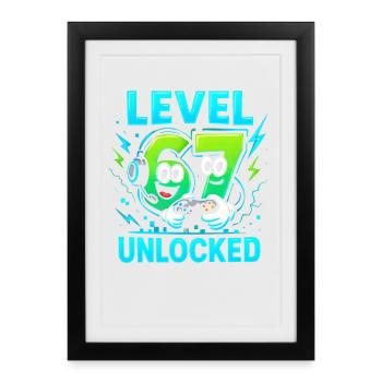 Level 67 Unlocked Six Seven Italian Brainrot Gamer - Framed poster (27 × 37 cm) - black - Front