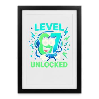 Level 67 Unlocked Six Seven Italian Brainrot Gamer - Framed poster (27 × 37 cm) - black - Front