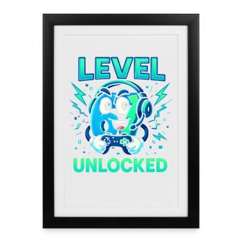 Level 67 Unlocked Six Seven Italian Brainrot Gamer - Framed poster (27 × 37 cm) - black - Front