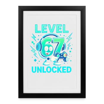 Level 67 Unlocked Six Seven Italian Brainrot Gamer - Framed poster (27 × 37 cm) - black - Front