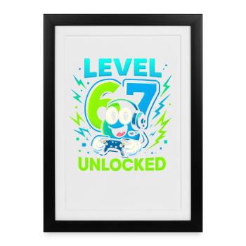 Level 67 Unlocked Six Seven Italian Brainrot Gamer - Framed poster (27 × 37 cm) - black - Front
