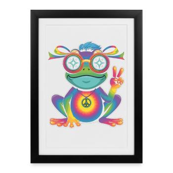Frog T-Shirt Peace Symbol Hippie Style - Framed poster (27 × 37 cm) - black - Front