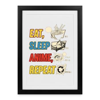 MANGER DORMIR ANIME RÉPÉTER - Affiche encadrée (27 × 37 cm) - noir - Devant