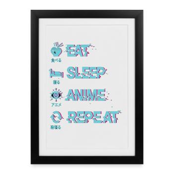 MANGER DORMIR ANIME RÉPÉTER - Affiche encadrée (27 × 37 cm) - noir - Devant