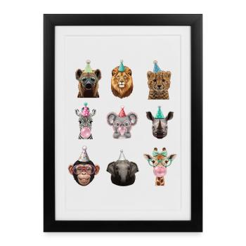 Fête du zoo Animaux Safari dans la jungle Zoo Anniversaire - Affiche encadrée (27 × 37 cm) - noir - Devant