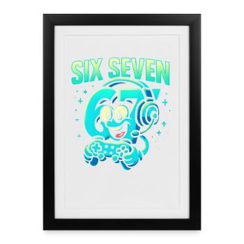 Six Seven Gamer Mascot Italian Brainrot Gaming - Framed poster (27 × 37 cm) - black - Front