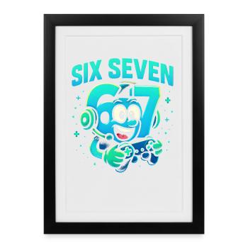 Six Seven Gamer Mascotte Italienne Brainrot Gaming - Affiche encadrée (27 × 37 cm) - noir - Devant