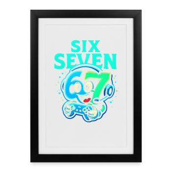 Six Seven Gamer Mascot Italian Brainrot Gaming - Framed poster (27 × 37 cm) - black - Front