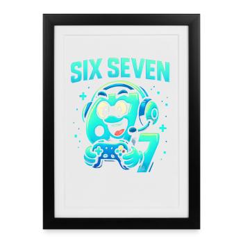 Six Seven Gamer Mascot Italian Brainrot Gaming - Framed poster (27 × 37 cm) - black - Front
