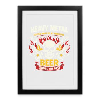 Heavy Metal résout mes problèmes - Bier Spruch - Affiche encadrée (27 × 37 cm) - noir - Devant