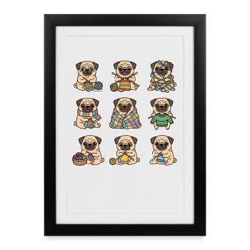 Cute Pug Knit Wool Haekeln Dog Lover - Framed poster (27 × 37 cm) - black - Front