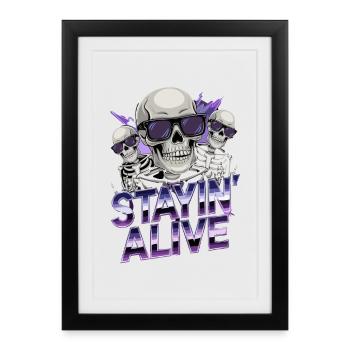Stayin Alive Skeleton Retro Disco 70s - Framed poster (27 × 37 cm) - black - Front