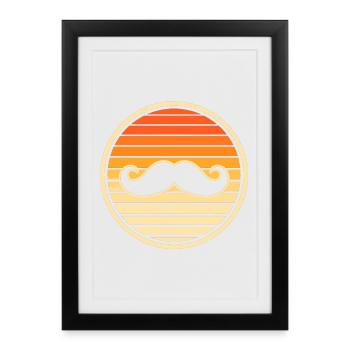 Hipster rétro à la moustache au coucher de soleil - Affiche encadrée (27 × 37 cm) - noir - Devant