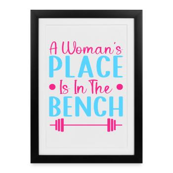 Fitness Motivation Bodybuilder Woman ́s Place Bench - Framed poster (27 × 37 cm) - black - Front
