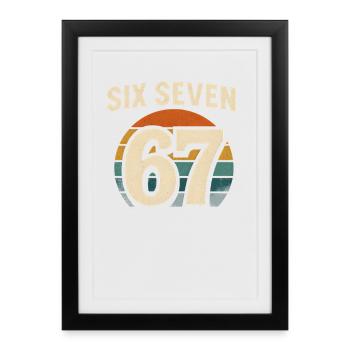 Six Seven 67 Italian Brainrot Retro Sunset Meme - Framed poster (27 × 37 cm) - black - Front