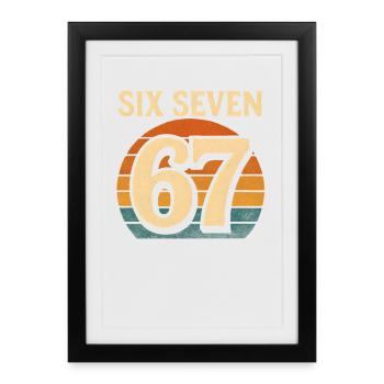 Six Seven 67 Italian Brainrot Retro Sunset Meme - Framed poster (27 × 37 cm) - black - Front