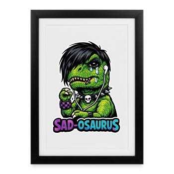 Emo Dinosaur, Sad Dino, Emotional - Framed poster (27 × 37 cm) - black - Front