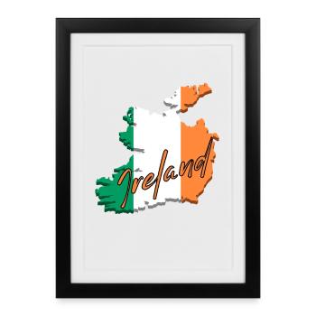 Map with the flag of Ireland, I love Ireland - Framed poster (27 × 37 cm) - black - Front