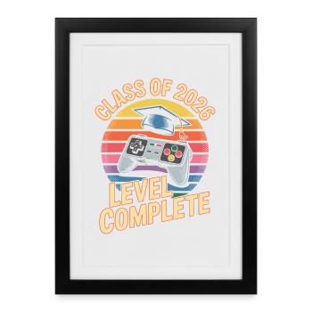 Level Complete 2026 Completion Retro Gaming - Framed poster (27 × 37 cm) - black - Front