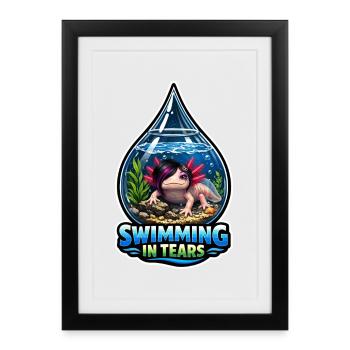 Amoureux des axolotls, Axolotl mignon, Drôle - Affiche encadrée (27 × 37 cm) - noir - Devant
