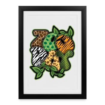 Fête du zoo Safari Animals Jungle Zoo Anniversaire - Affiche encadrée (27 × 37 cm) - noir - Devant