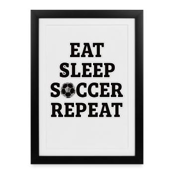 Mange, Dors Football Fan répété de football - Affiche encadrée (27 × 37 cm) - noir - Devant