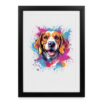 Chien coloré Beagle Splash Art - Affiche encadrée (27 × 37 cm) - noir - Devant
