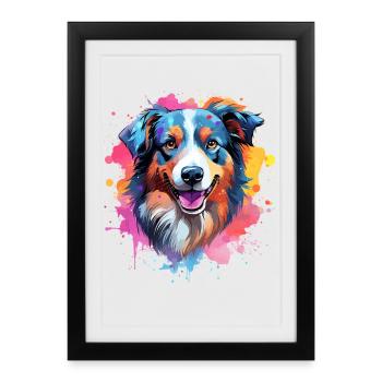 Chien Berger Australien à l’Art Éclaboussuré Coloré - Affiche encadrée (27 × 37 cm) - noir - Devant