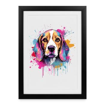 Beagle Color Splash Art Portrait - Framed poster (27 × 37 cm) - black - Front