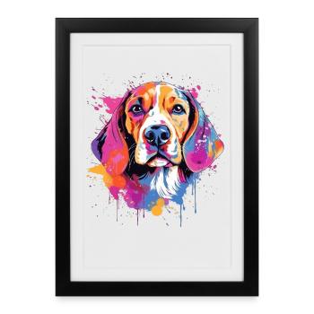 Éclaboussures colorées de Beagle Dog - Affiche encadrée (27 × 37 cm) - noir - Devant