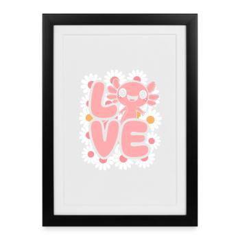 Avec amour Daisy Bloom Kawaii Axolotl - Affiche encadrée (27 × 37 cm) - noir - Devant