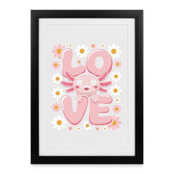 Love Daisy Bloom Kawaii Axolotl - Framed poster (27 × 37 cm) - black - Front