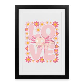 Love Axolotl en fleurs - Affiche encadrée (27 × 37 cm) - noir - Devant