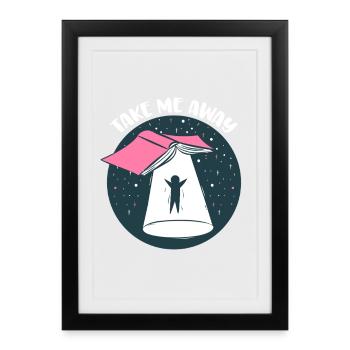 Funny Book UFO Take Me Away - Reader Bookaholic - Framed poster (27 × 37 cm) - black - Front