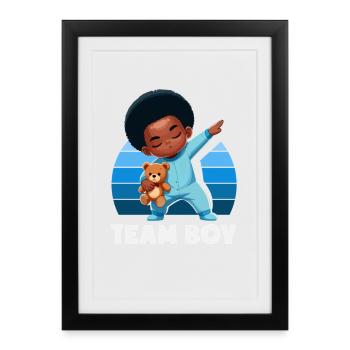 Team Junge Dabbing Baby Schwarz Gender Reveal - Gerahmtes Poster (27 × 37 cm) - Schwarz - Vorne