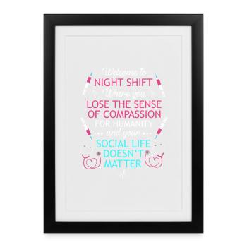 Night Shift Nurse Hospital Nursing - Framed poster (27 × 37 cm) - black - Front