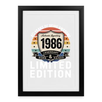 Vintage 1986 40th Birthday Gift Men Women 40 - Affiche encadrée (27 × 37 cm) - noir - Devant