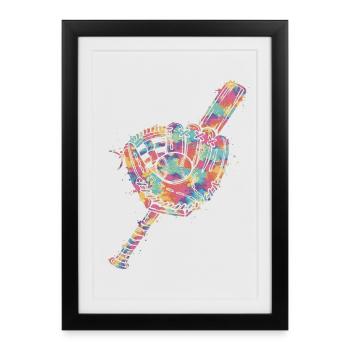 Gant Balle et Batte de Baseball Multicolore   - Affiche encadrée (27 × 37 cm) - noir - Devant