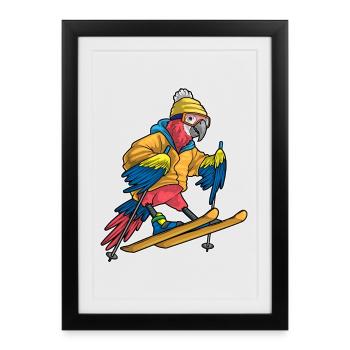 Ski Perroquet Sports d’hiver - Affiche encadrée (27 × 37 cm) - noir - Devant