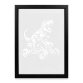 Quad Dinosaurier ATV Quadfahrer Kinder Offroad - Gerahmtes Poster (27 × 37 cm) - Schwarz - Vorne