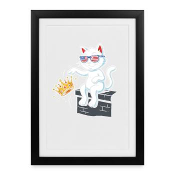 King cat with USA sunglasses - Framed poster (27 × 37 cm) - black - Front