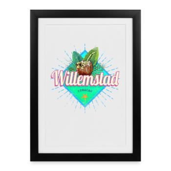 Willemstad Curacao Retro Holiday Caribbean Souvenir - Framed poster (27 × 37 cm) - black - Front