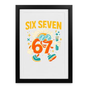 Six Seven 67 Idée de cadeau pour nerds sur l’humour scientifique - Affiche encadrée (27 × 37 cm) - noir - Devant