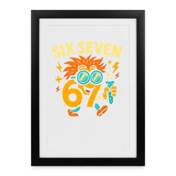 Six Seven 67 Idée de cadeau pour nerds sur l’humour scientifique - Affiche encadrée (27 × 37 cm) - noir - Devant