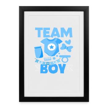Révélation du sexe de la Team Boy Baby Shower Bleu - Affiche encadrée (27 × 37 cm) - noir - Devant