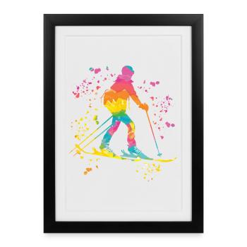 Alpine skier Winter sports Ski touring - Framed poster (27 × 37 cm) - black - Front